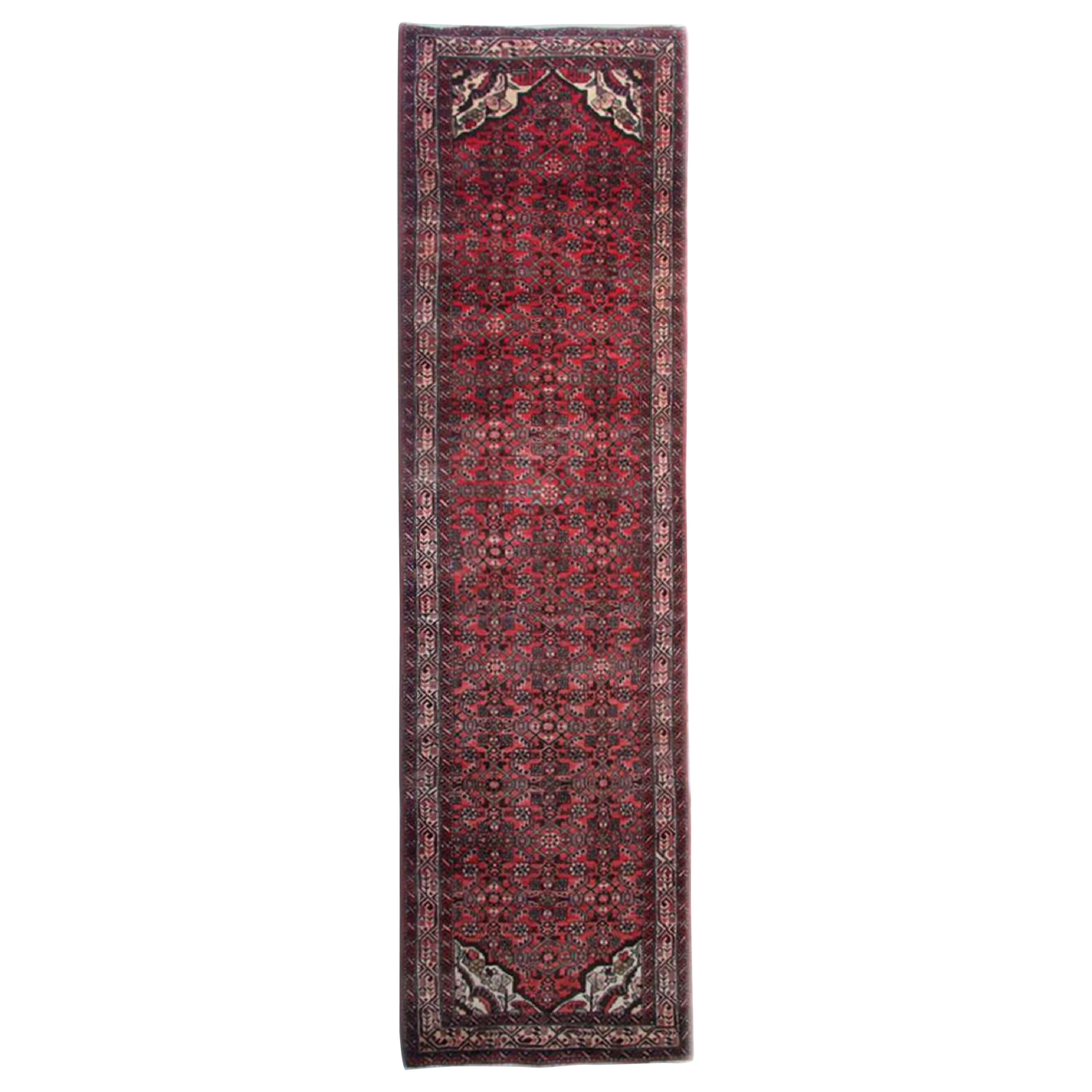Vintage Oriental Runner Rug, Red Wool All Over Carpet runner