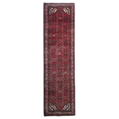 Vintage Persian Hussein Abad Runner Rug, Red Wool All Over Carpet runner