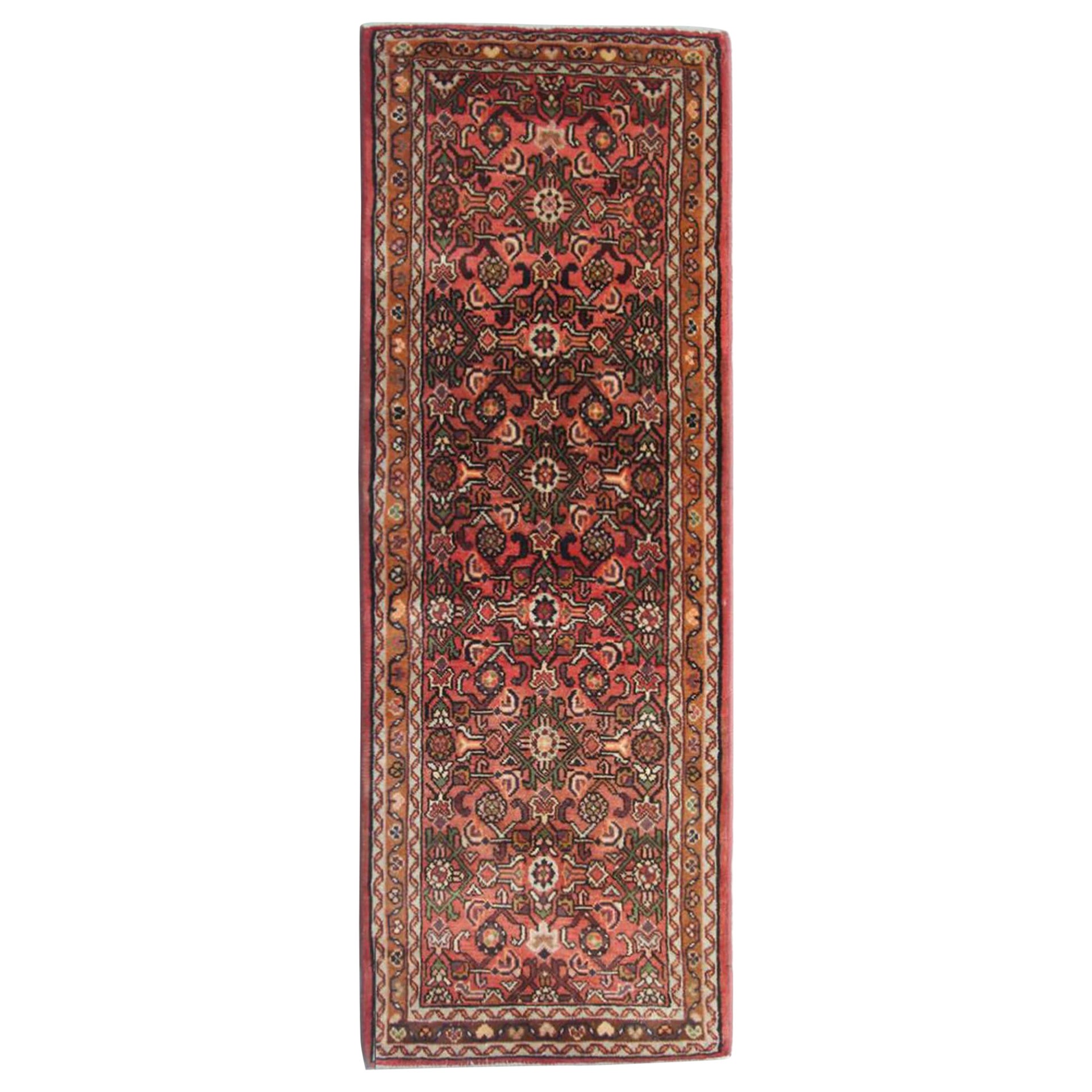 Vintage Oriental Runner Rug, Red Wool All Over Carpet runner For Sale