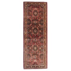 Vintage Persian Hussein Abad Runner Rug, Red Wool All Over Carpet runner