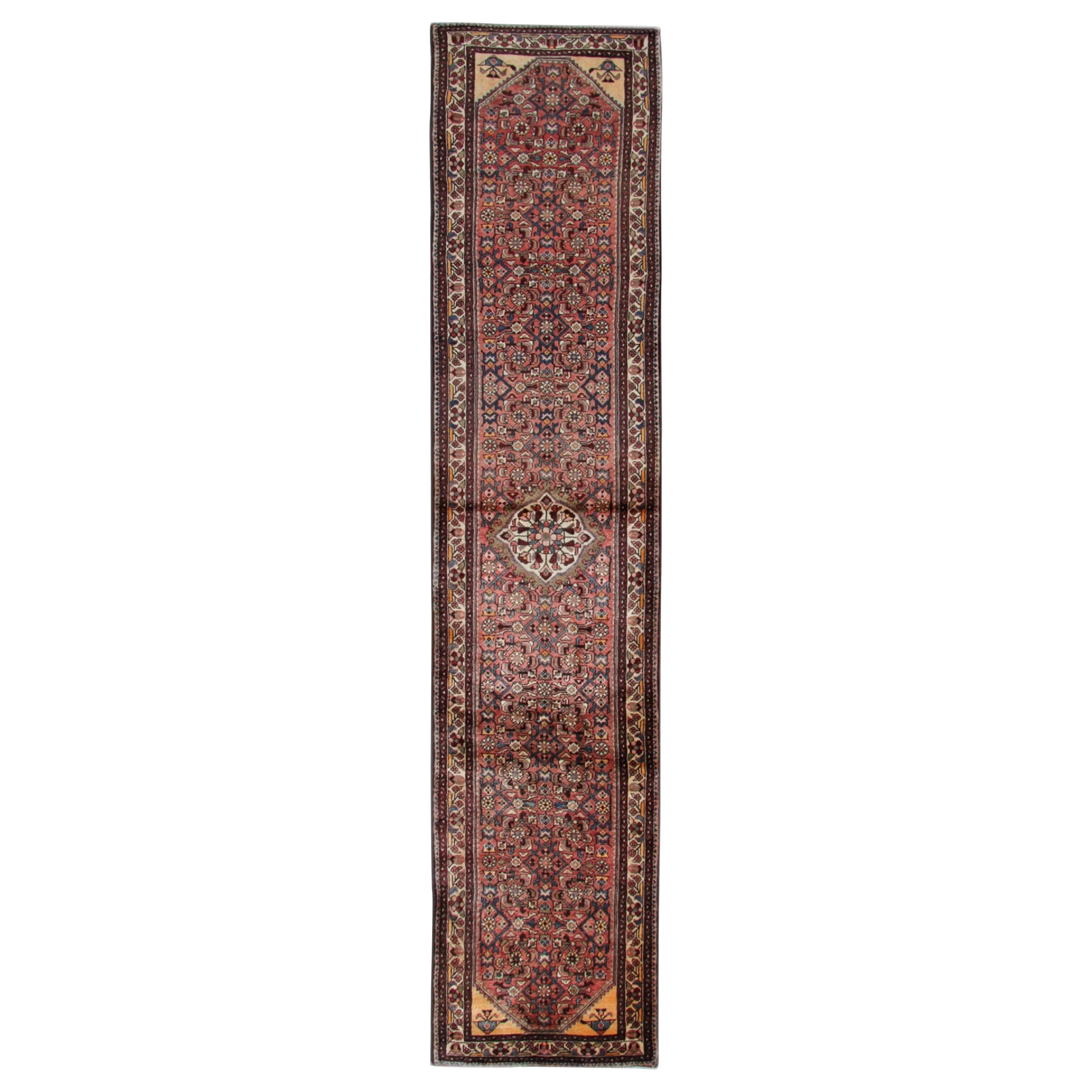 Vintage Farahan Carpet Runner, Geometric Medallion Traditional Rug For Sale