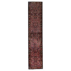 Vintage Persian Carpet Runner, Blue Geometric Traditional Runner Rug