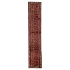 Vintage Persian Geometric Runner Rug, Burgandy Red Carpet Runner, Wool Rug