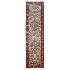 Tapis de couloir vintage crème, tapis de laine à fleurs