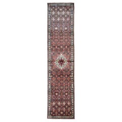 Geometrischer Farahan-Läufer, Vintage Persischer Vintage-Läufer, roter Teppich, Wollteppich