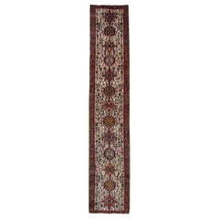 Geometrischer persischer Vintage-Läufer, cremefarbener Teppich, Wollteppich