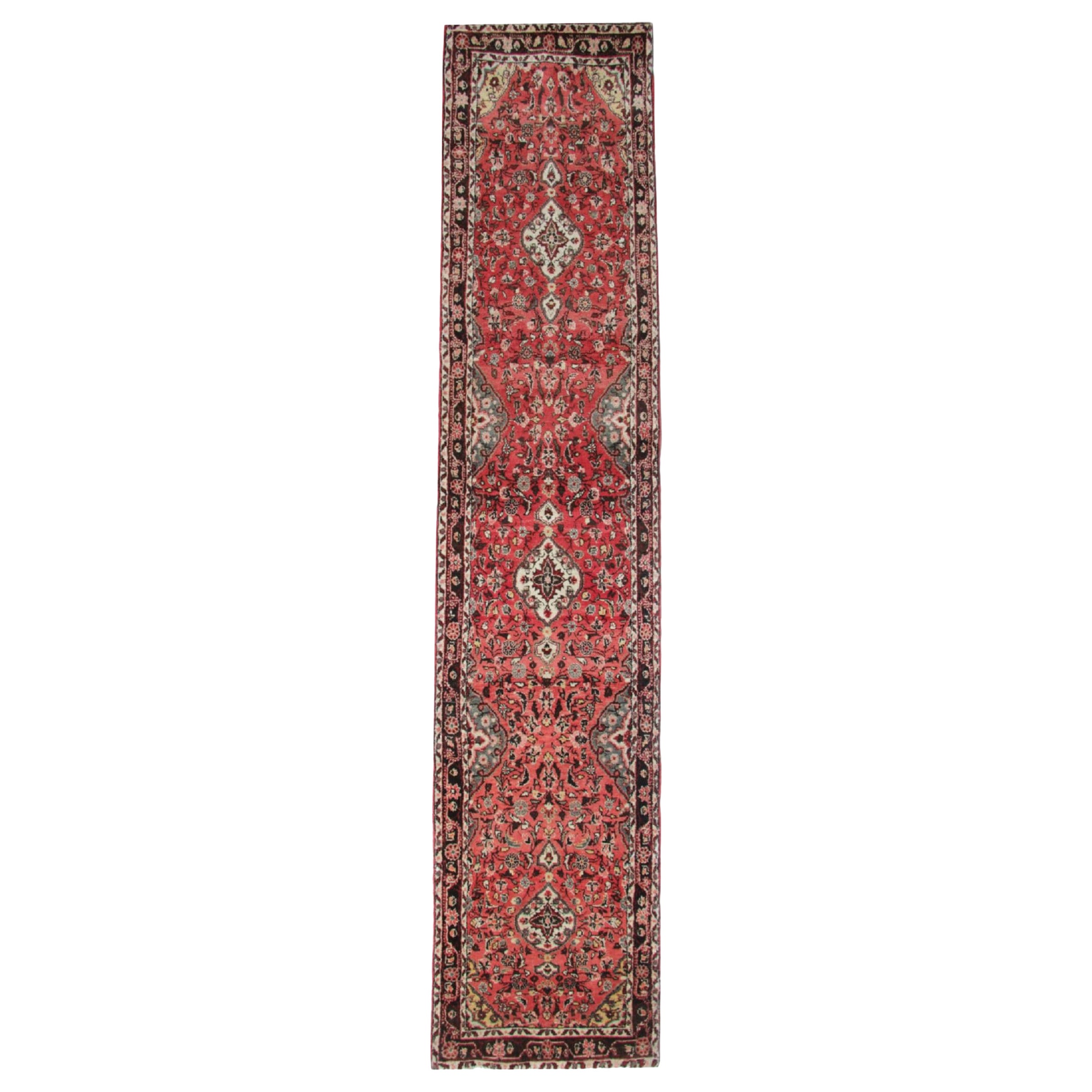 Vintage Runner Floral Runner Rug, Rust Pink Carpet Runner, Wool Rug