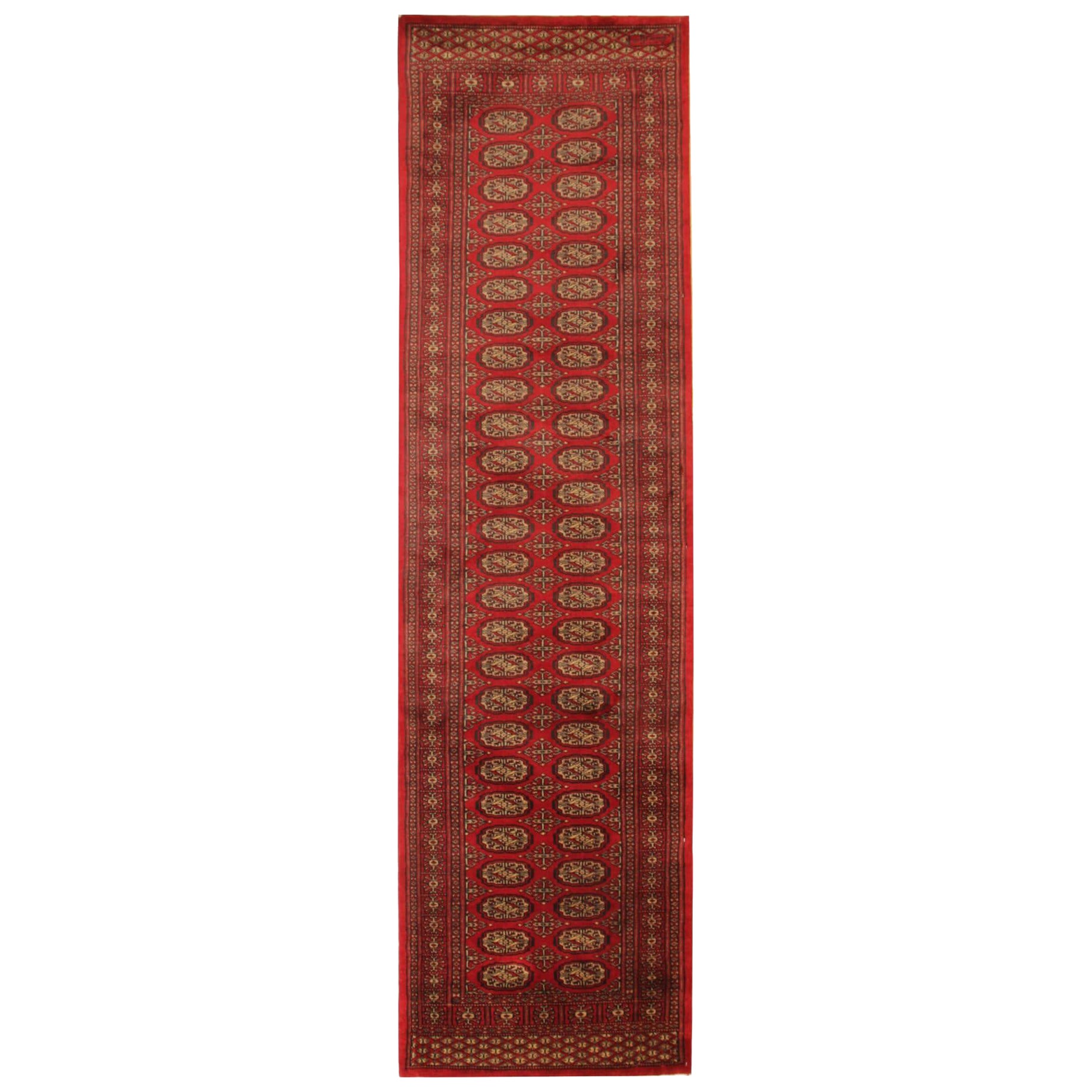 Roter Läufer, mehrfacher Medaillon, Turkmenischer Stair-Läufer aus Wolle, Vintage