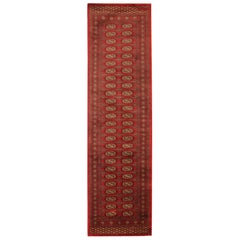 Tapis de course rouge, Tapis d'escalier Turkmen en laine vintage à plusieurs médaillons