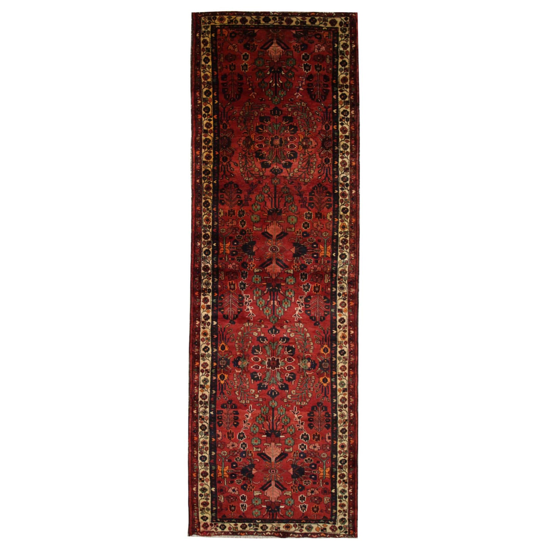 Burgandy Runner Rug, Floral Vintage Wool Carpet Runner