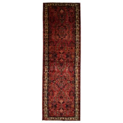 Burgandy Runner Rug, Floral Vintage Wool Persian Carpet Runner