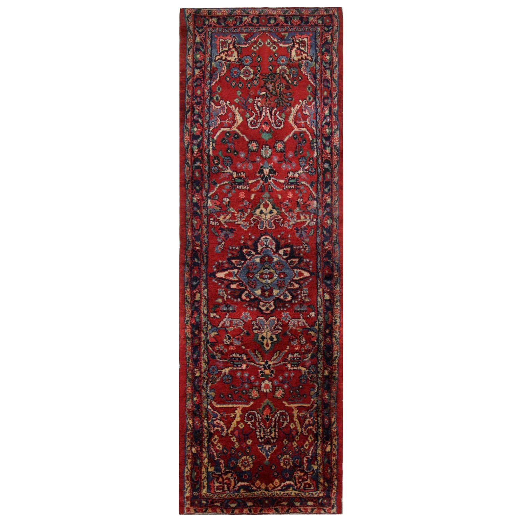 Antiker türkischer Kelim-Teppich mit blauem Hintergrund im Angebot
