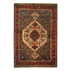 Antique Turkish Rug Green Bakhtiyar Carpet, Handmade Carpet Oriental Rugs Sale