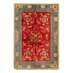 Red Antique Rug, Art Deco Vintage Rug Oriental Handmade Carpet Chinese Rugs