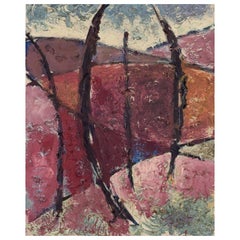 Thelma Åkerman, Swedish artist. Oil on canvas. Abstract landscape.