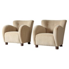 Pair of Lounge Chairs, Upholstered in Beige Pure Alpaca