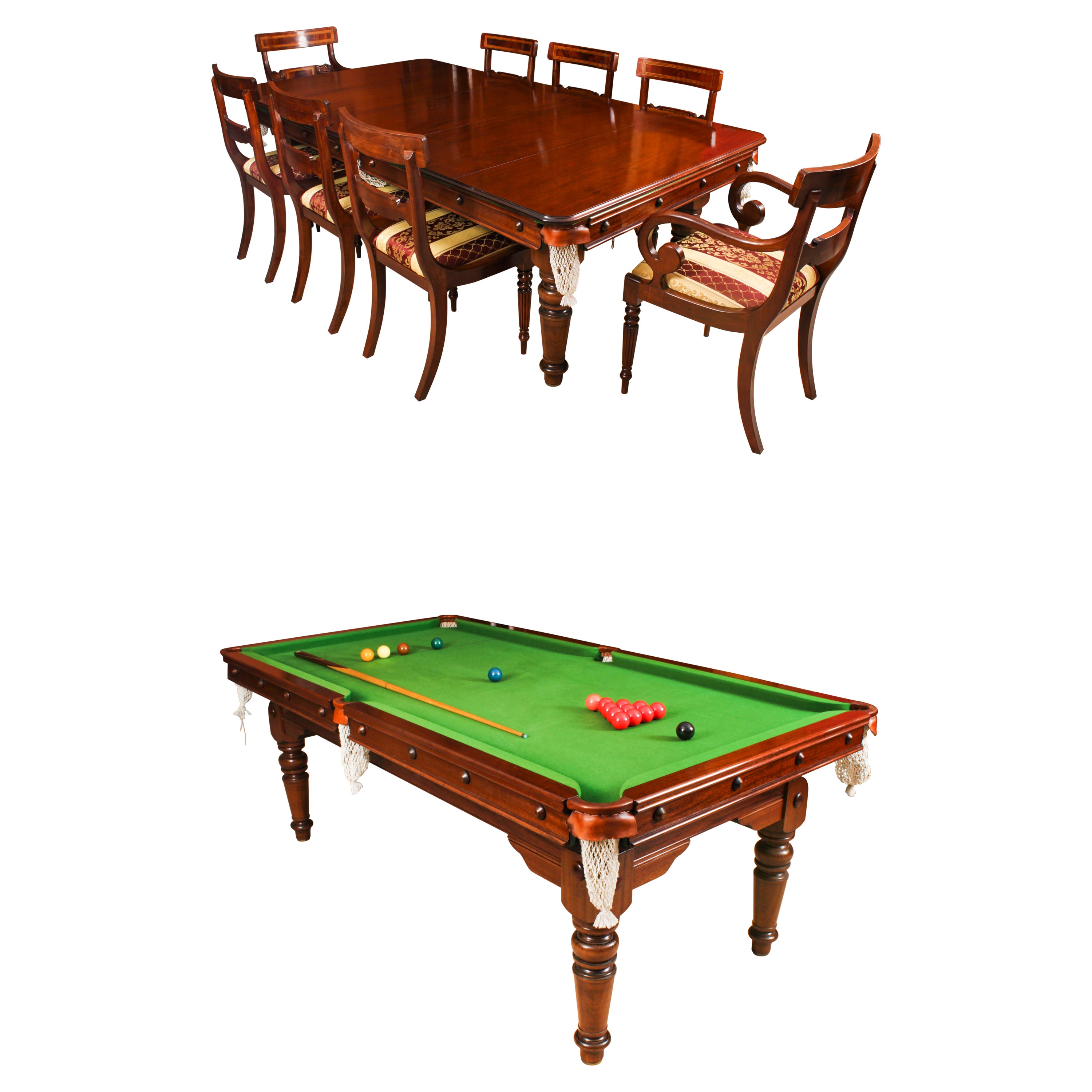 Antique Victorian Snooker / Dining Table C1900 & 8 Chairs For Sale