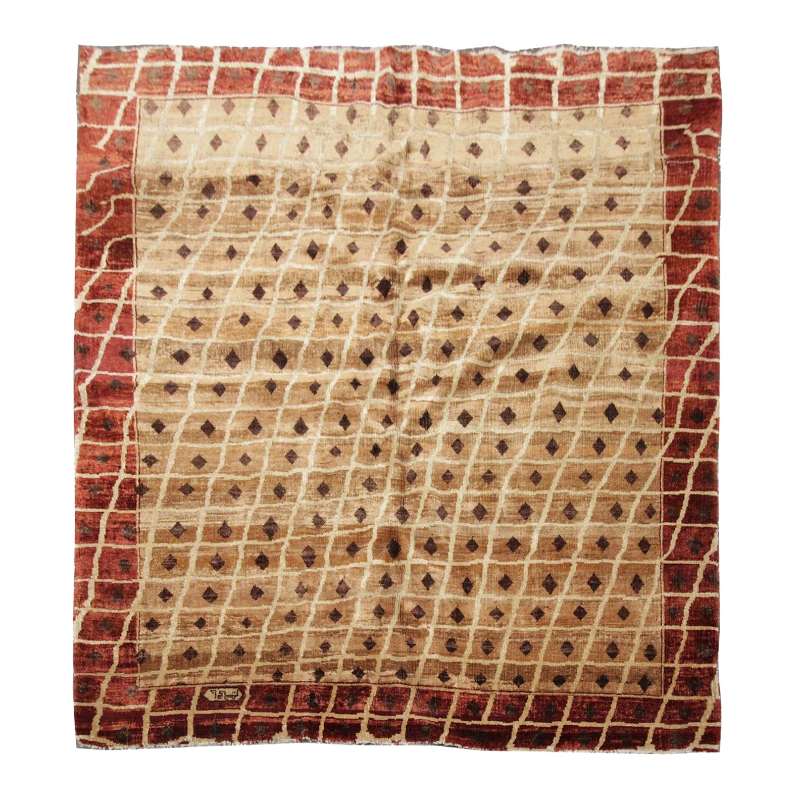 Handgefertigter moderner Gabbeh Quadratischer orientalischer primitiver Qashqai-Wollteppich aus Gabbeh im Angebot