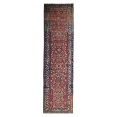 Vintage Persian Runner Mahal Rug Handmade Carpet Harati Pattern Red Stair Runner