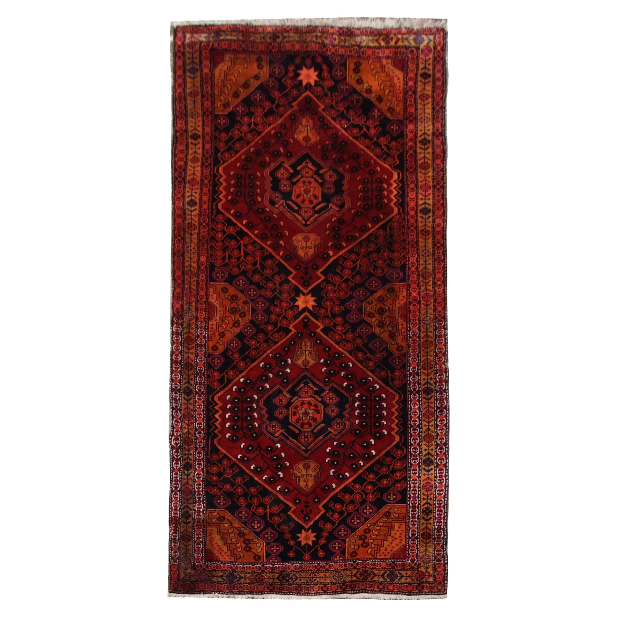Vintage Rug, Handmade Carpet Hamedan Runner, Rustic Living Room Rug For Sale