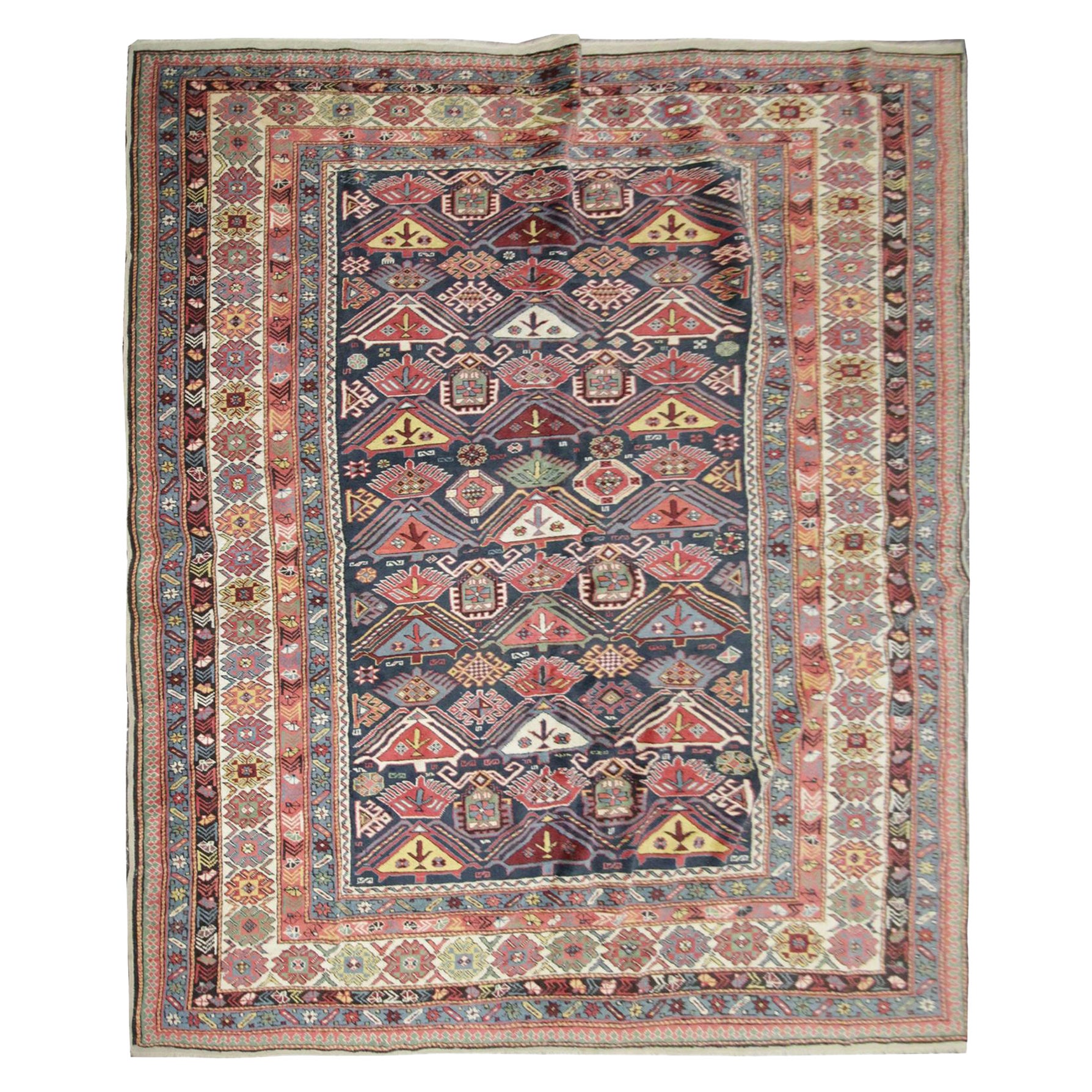 Rare Vintage Rug Caucasian Oriental Rug Handmade Carpet from Shirvan Area For Sale