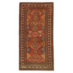 Seltene Antike Teppiche Handgefertigte Teppiche Geometrische Rote Teppiche Reiche Traditionelle Kazak Teppiche