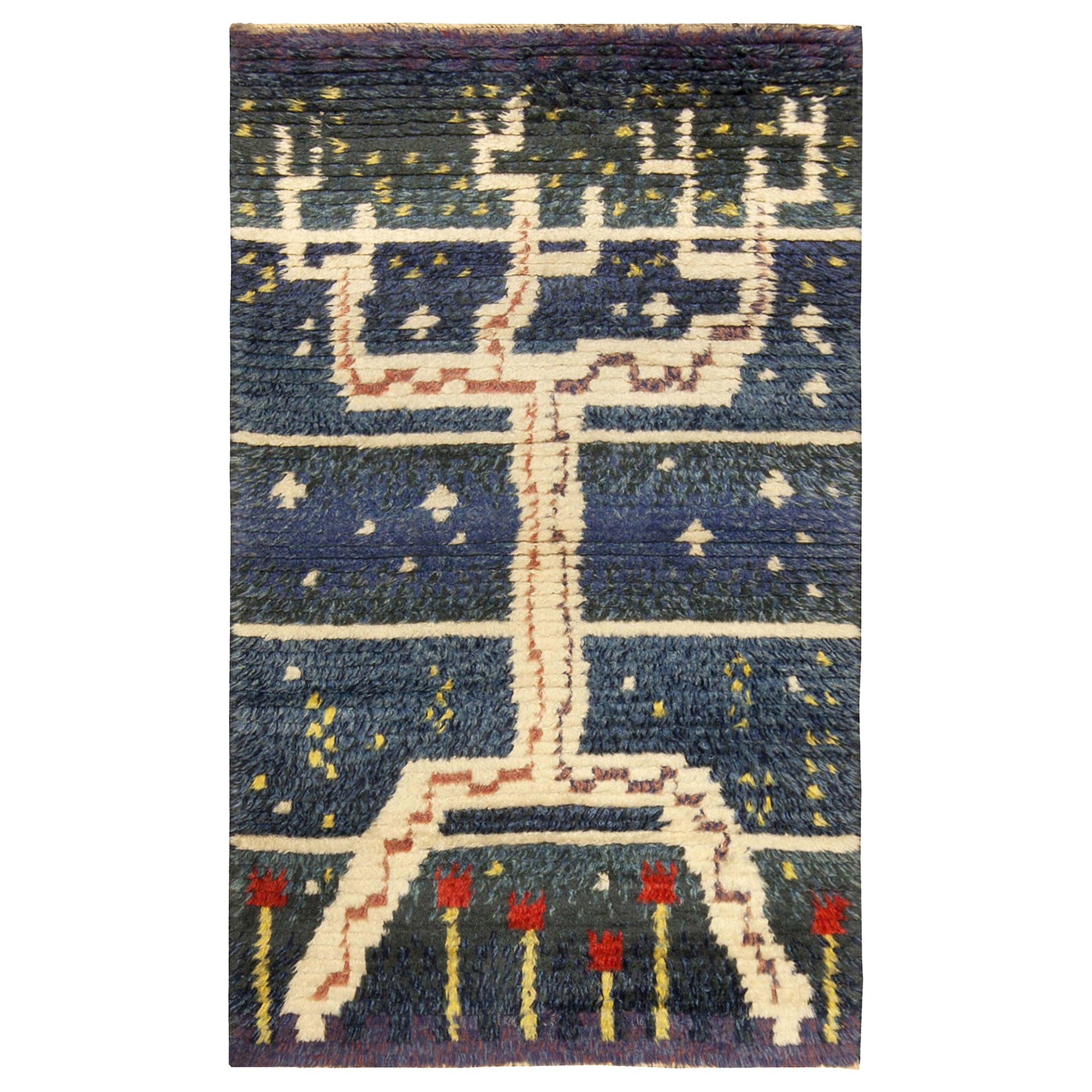 Mid-20th Century Swedish Navy, Red Handmade Pile Rug For Sale