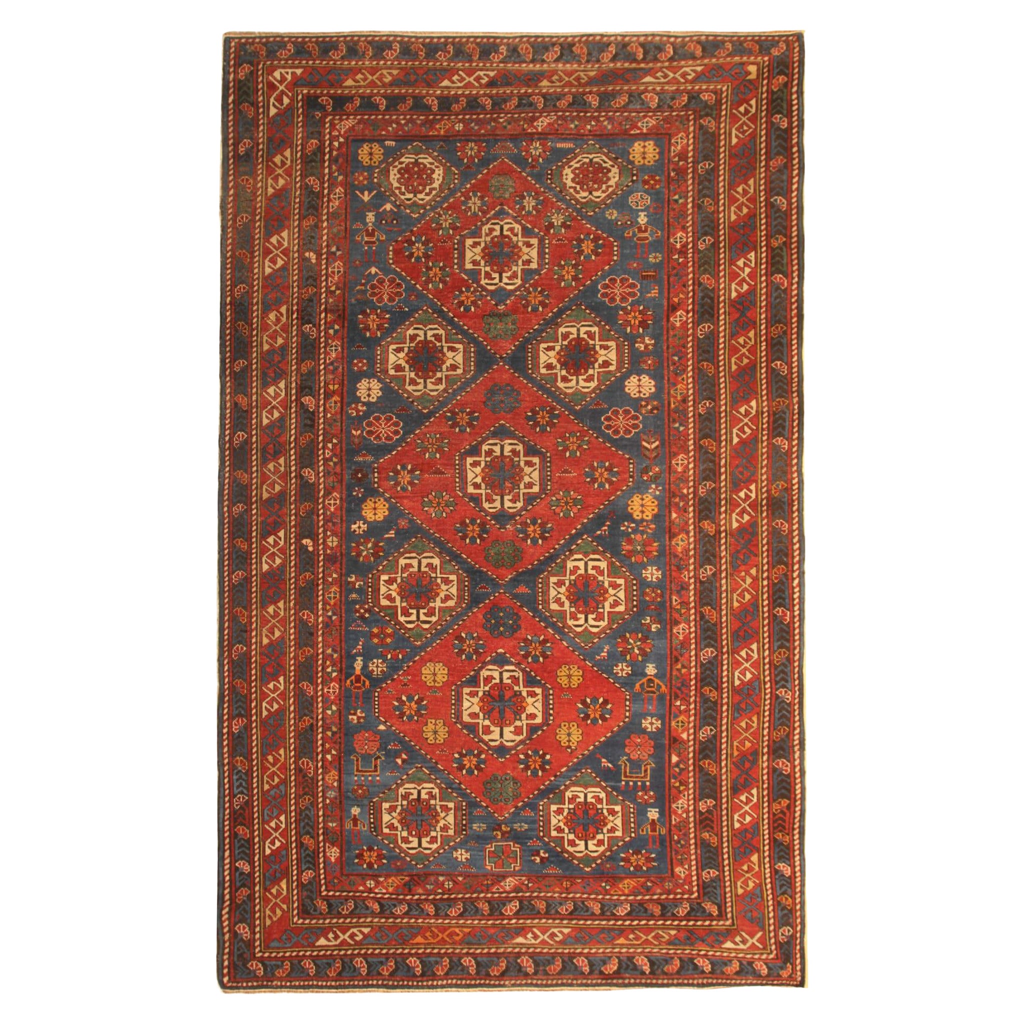 Rare Antique Rug Caucasian Oriental Rug Handmade Carpet from Shirvan Area
