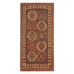 Rare Antique Rug Caucasian Medallion Rug Handmade Carpet from Kazak Area