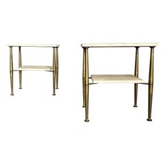 Vintage Pair of seventies bedside tables Italian manufacture brass and travertine marble
