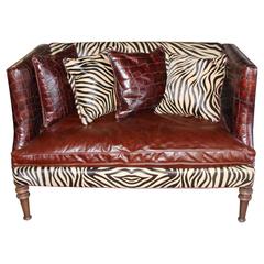 Vintage Old Hickory Tannery Croc Grained Zebra Pattern Horsehide Loveseat Settee