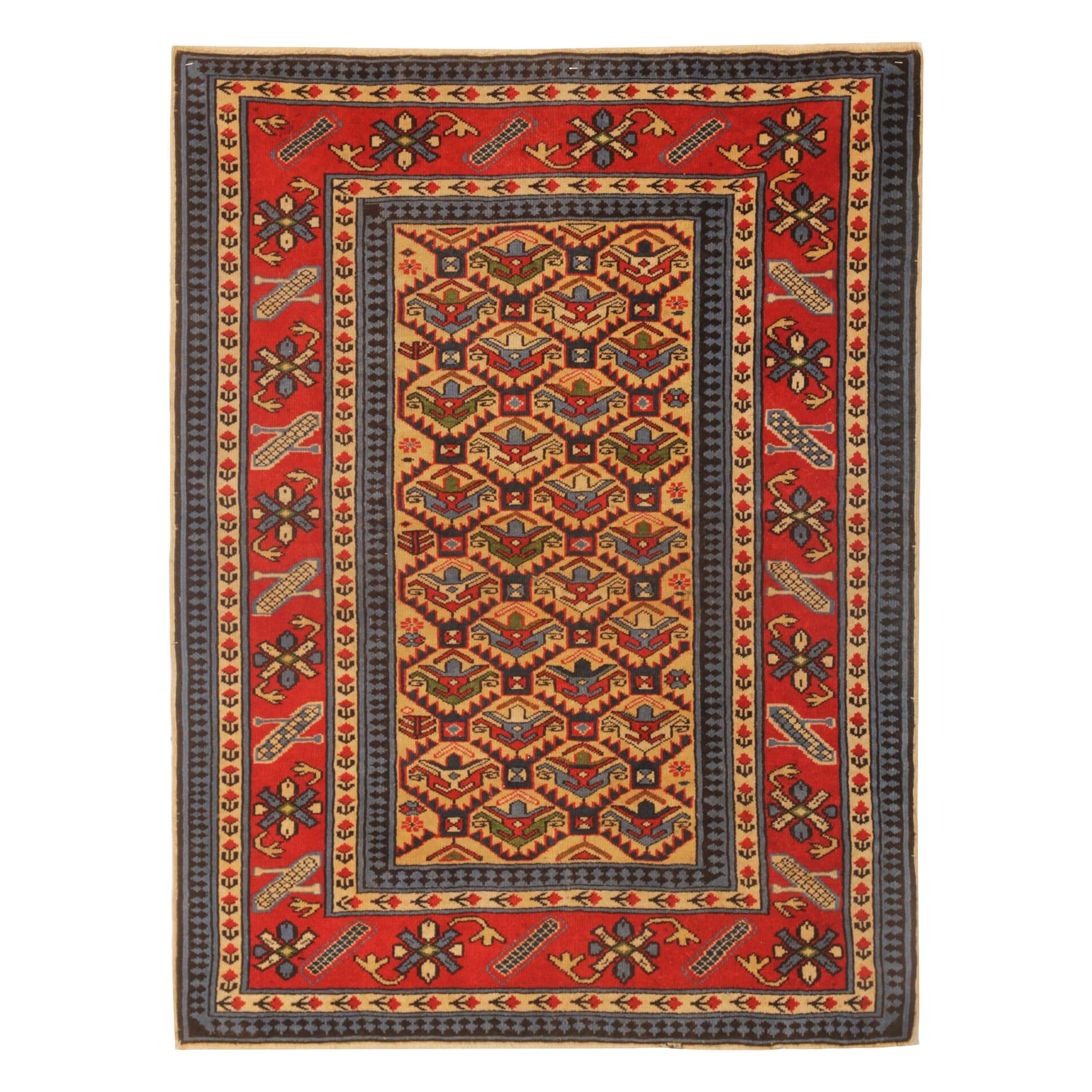 Vintage Rug Caucasian Oriental Rug Handmade Carpet from Shirvan Area For Sale