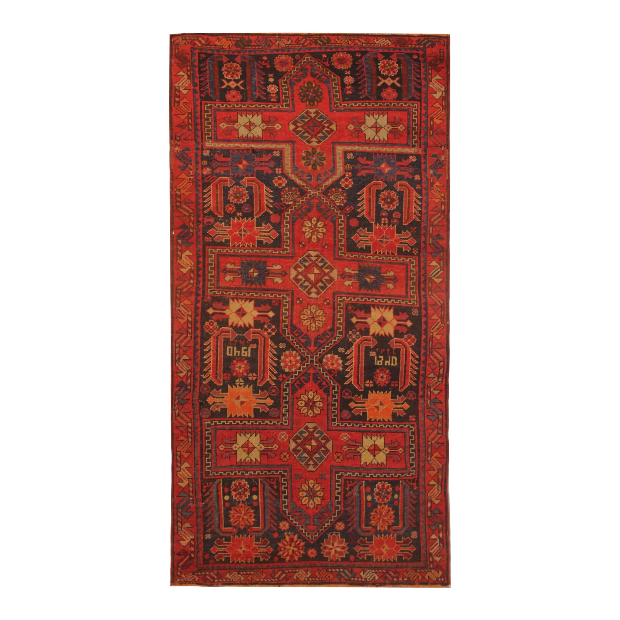 Rare Antique Rug Caucasian Medallion Rug Handmade Carpet from Kazak Area For Sale