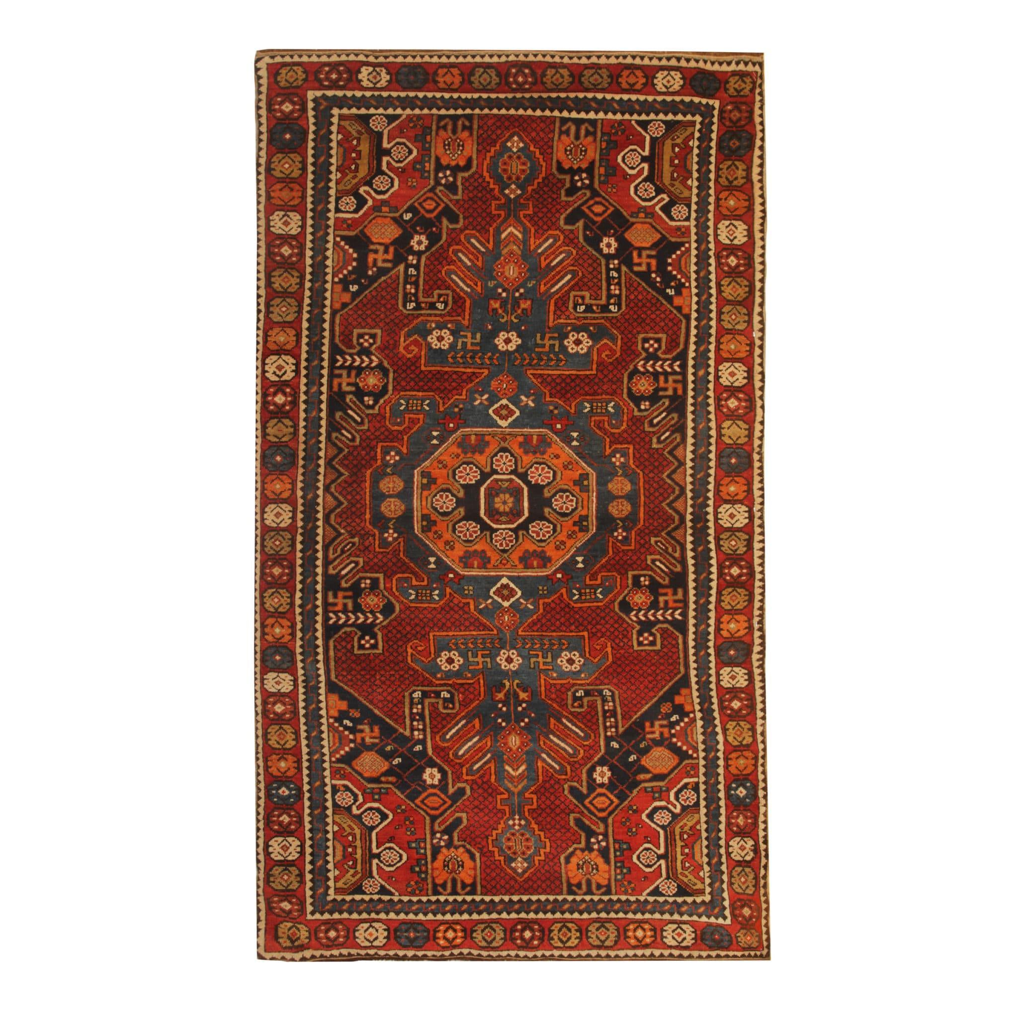 Rare Antique Rug Caucasian Medallion Rug Handmade Carpet from kuba Area For Sale