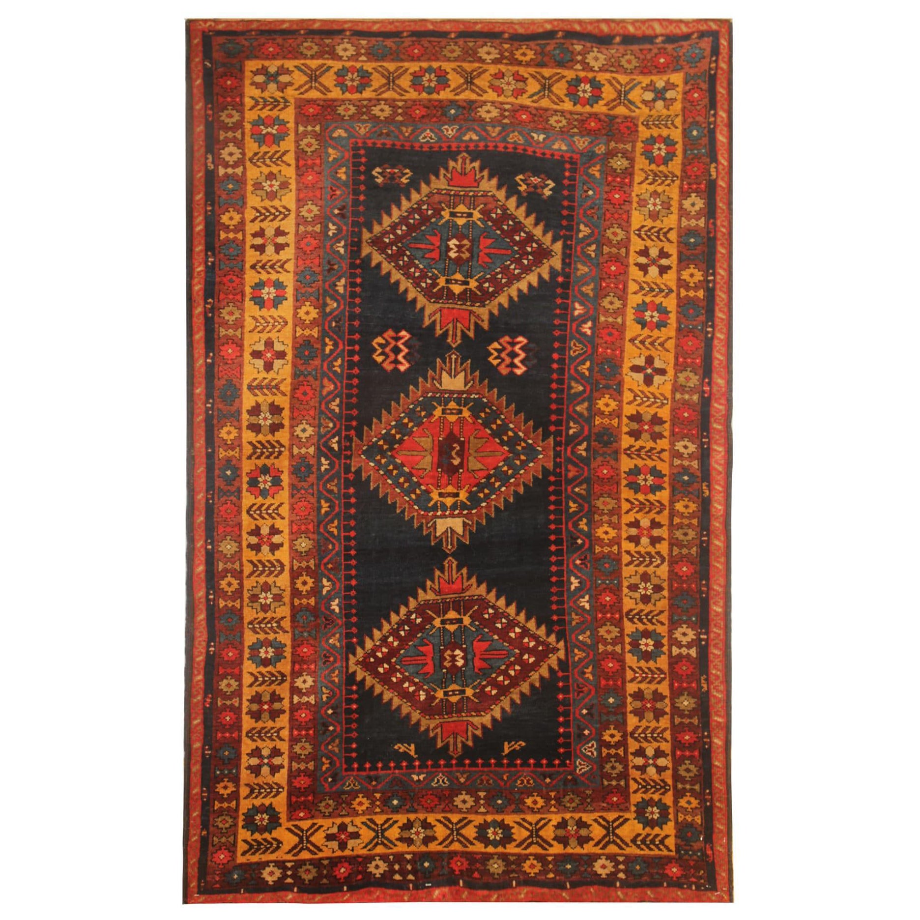 Seltener antiker kaukasischer orientalischer Teppich, handgefertigter Teppich aus der Shirvan-Region im Angebot