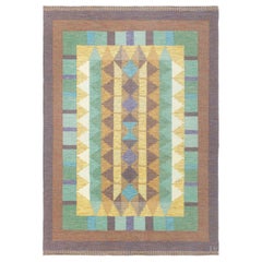 Vintage Swedish Flat Weave Rug Signed with Initials 'IV'