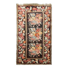 Tapis caucasien ancien Karabagh, tapis oriental fait main, tapis à motifs floraux