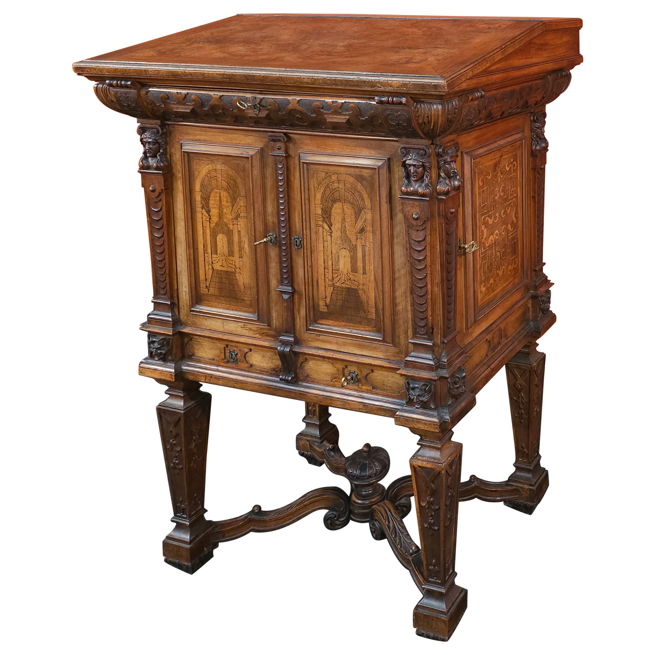 German Lectern Podium with Inlays, 1850 circa For Sale