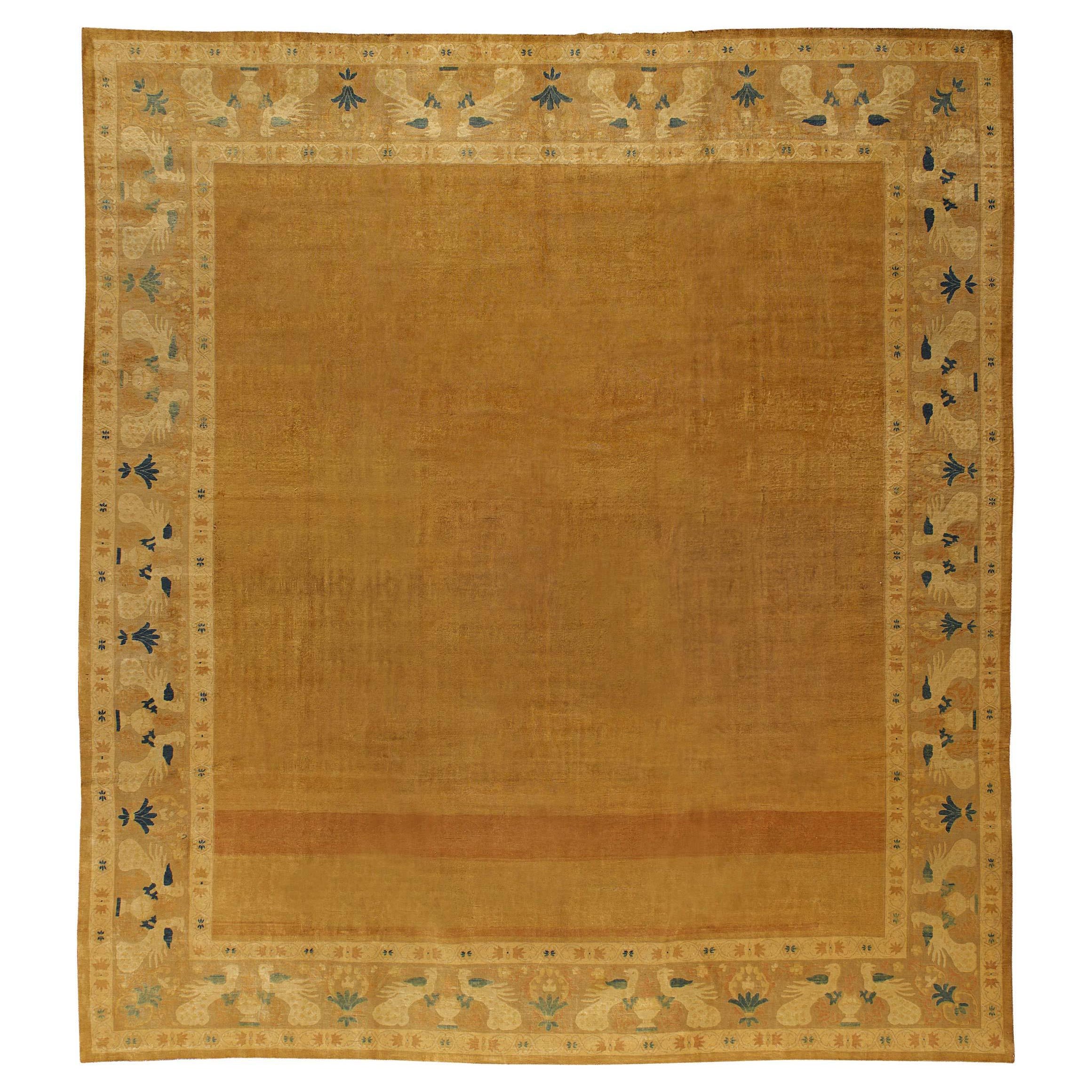 Antique Indian Lahore Hand Knotted Wool Rug For Sale