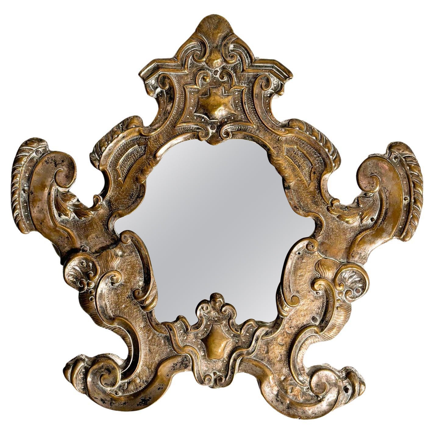 Silver Mirror on Wood with Mercury Mirror Late 19th Century For Sale