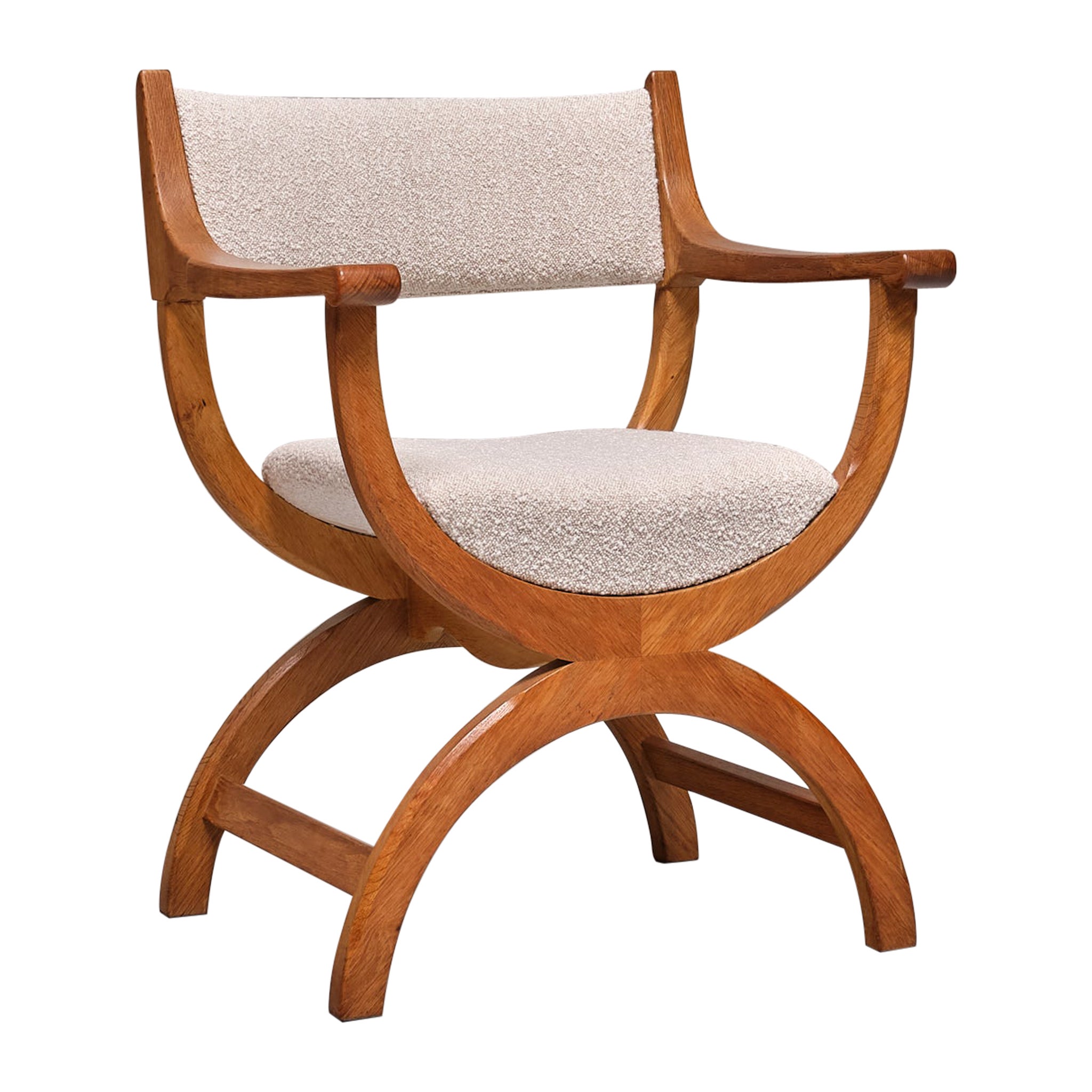 Henning Kjærnulf 'Kurul' Armchair in Oak and Lelièvre Bouclé, Denmark, 1960s