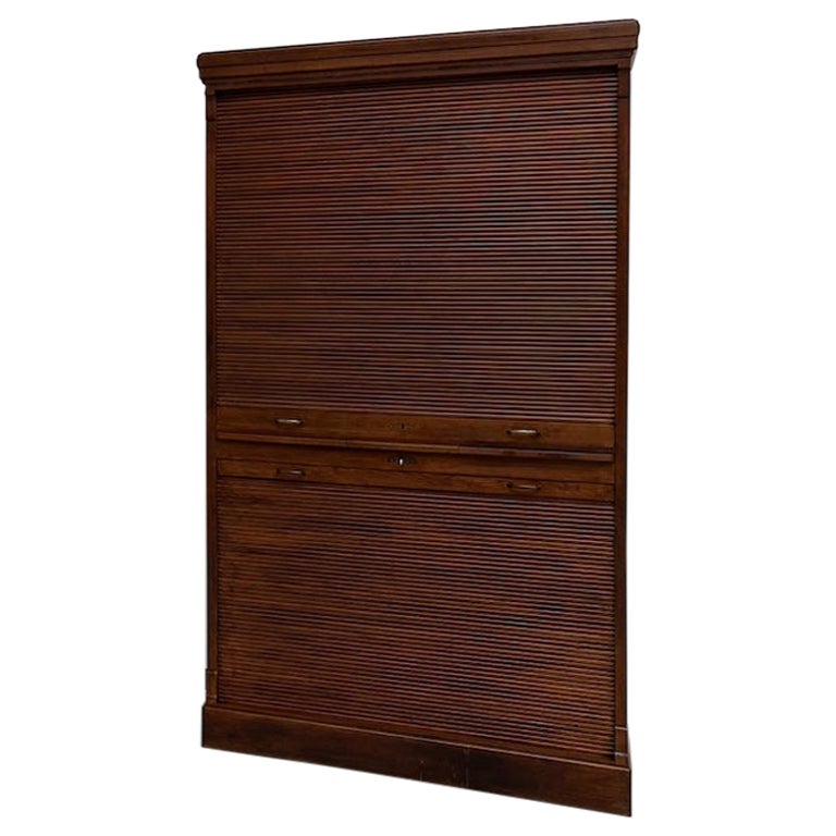 French Art Deco period curtained filing cabinet in solid oak, 1930s