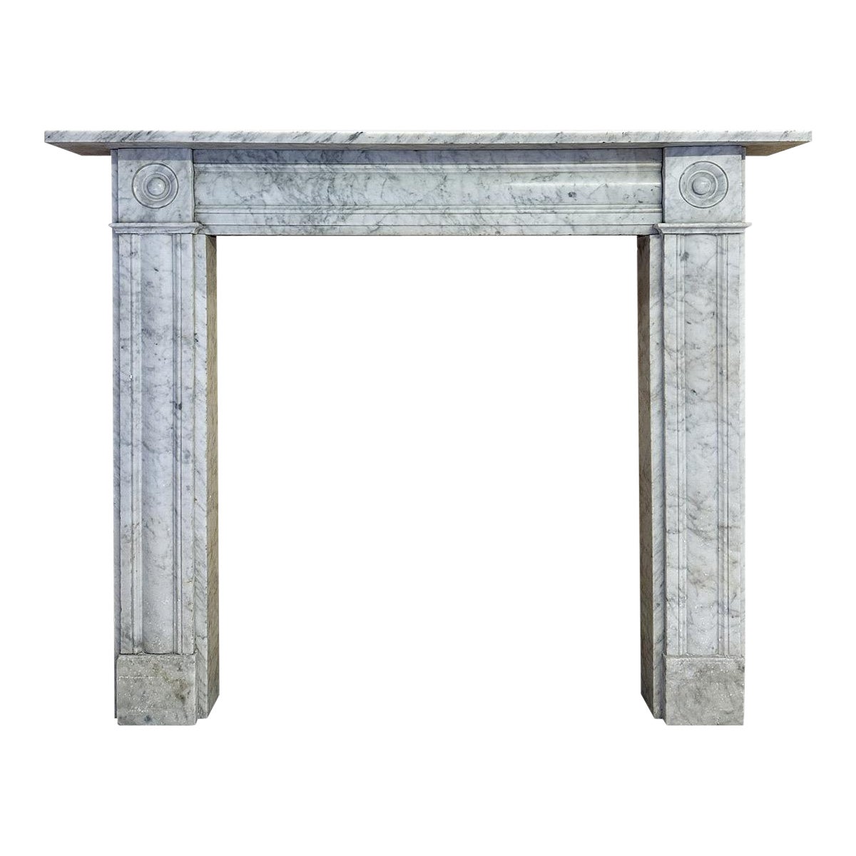 An English Antique Regency Period Carrara Marble Fireplace Mantel For Sale