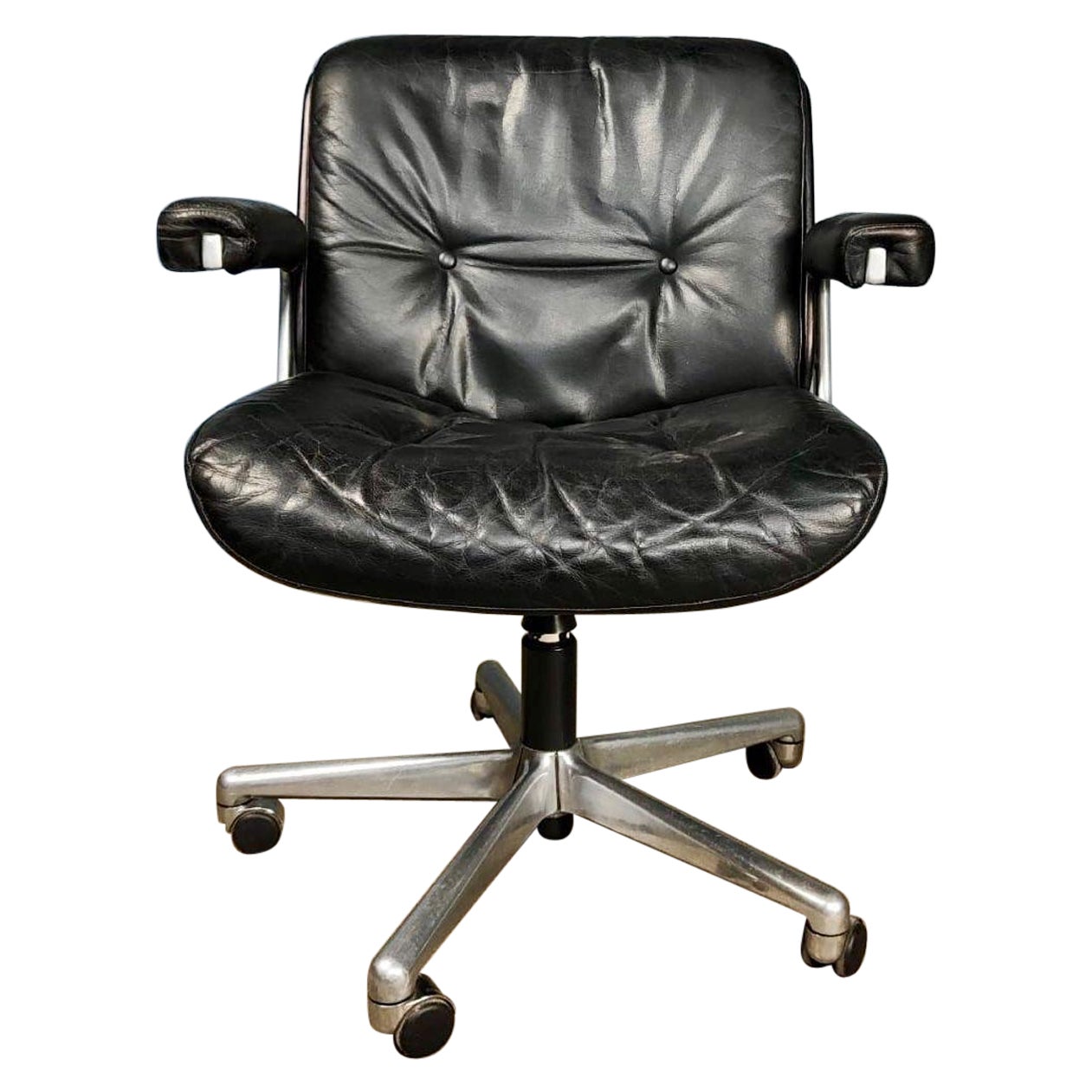 Giroflex Swivel Black Leather Desk Office Chair Karl Dittert Martin Stoll Retro For Sale
