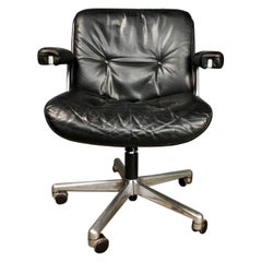 Giroflex Swivel Black Leather Desk Office Chair Karl Dittert Martin Stoll Vintage