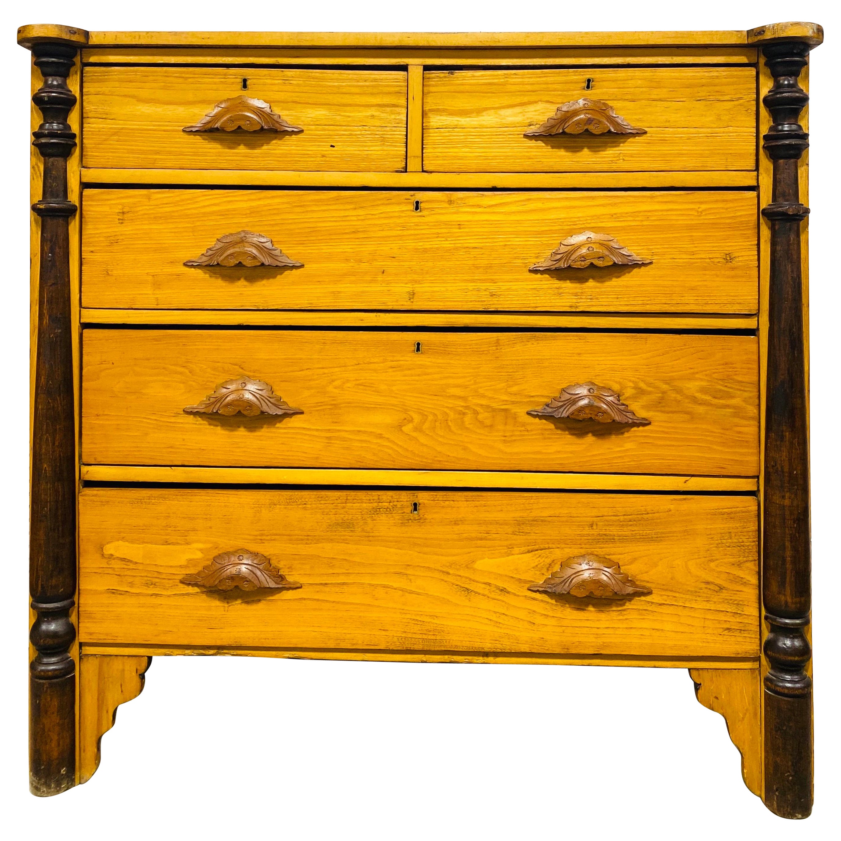 Late 19th century handcrafted rustic pine chest of drawers For Sale