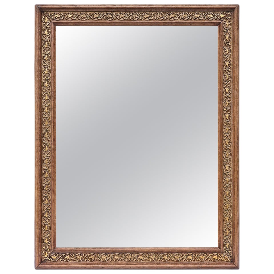 Small French Antique Mirror In Oak Wood With Gilded Decoration, circa 1930 For Sale