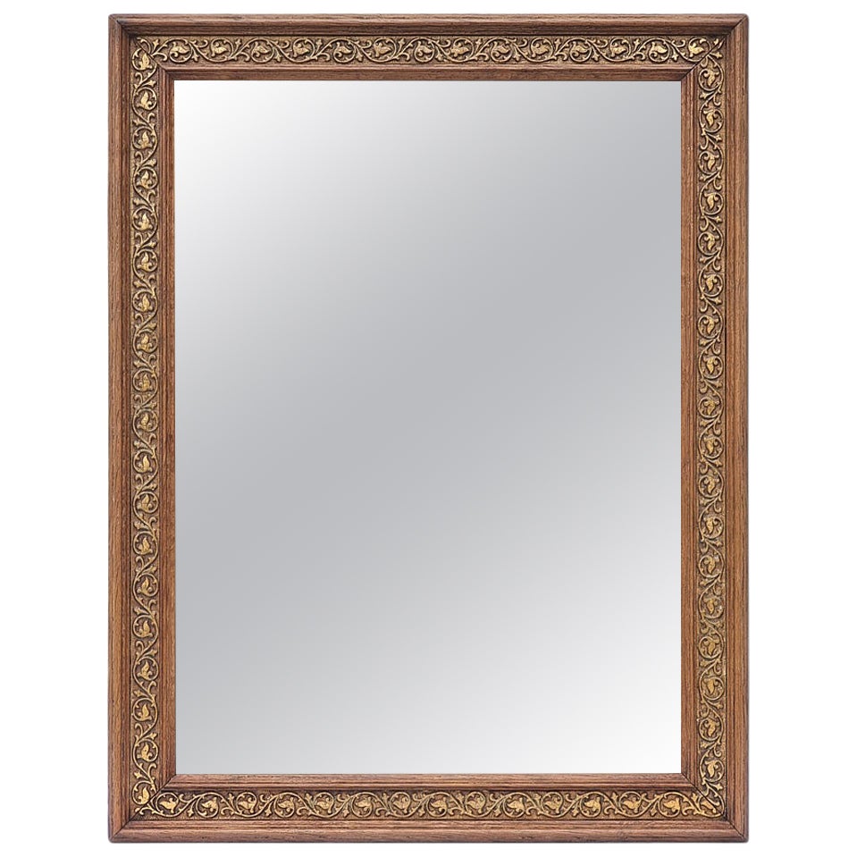 Small French Antique Mirror In Oak Wood With Gilded Decoration, circa 1930