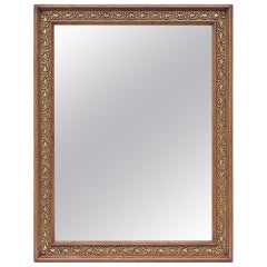 Small French Antique Mirror In Oak Wood With Gilded Decoration, circa 1930
