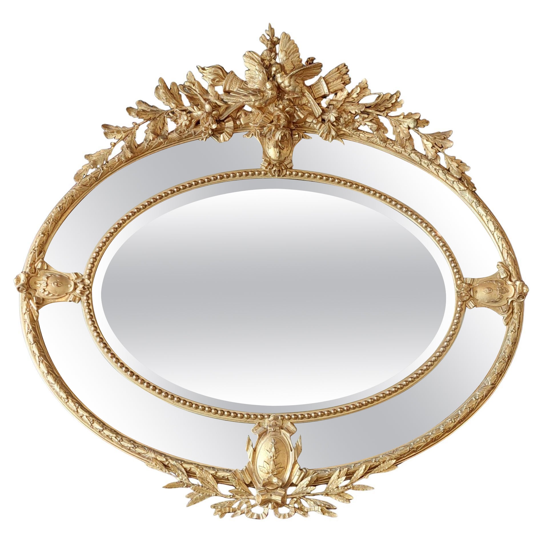 Victorian Giltwood and Gesso Oval Wall Mirror For Sale